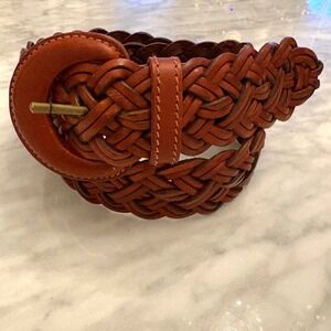 Vintage Braided Leather Belt Cognac Brown Round Buckle Made in Turkey Sz M 29